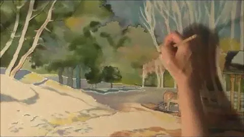 Levitan's "March" on silk. Батик по мотивам картины Левитана "Март"